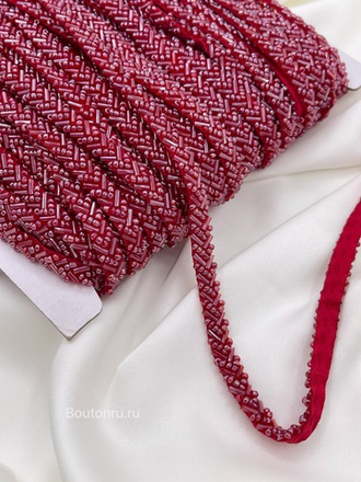 Тесьма бисер стеклярус красная