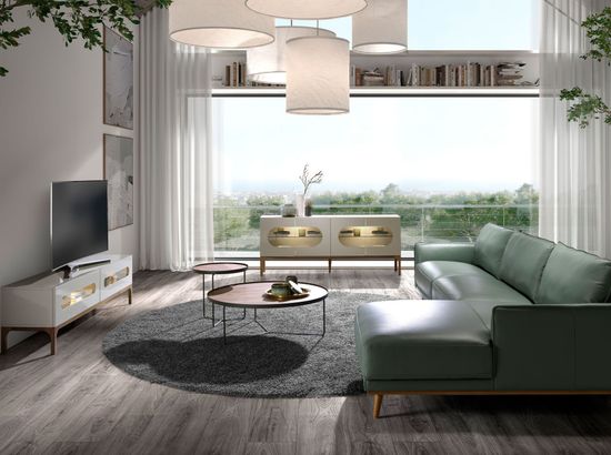 Тумба под ТВ 3242/CP2205TV2 из серого и орехового дерева с внутренней подсветкой