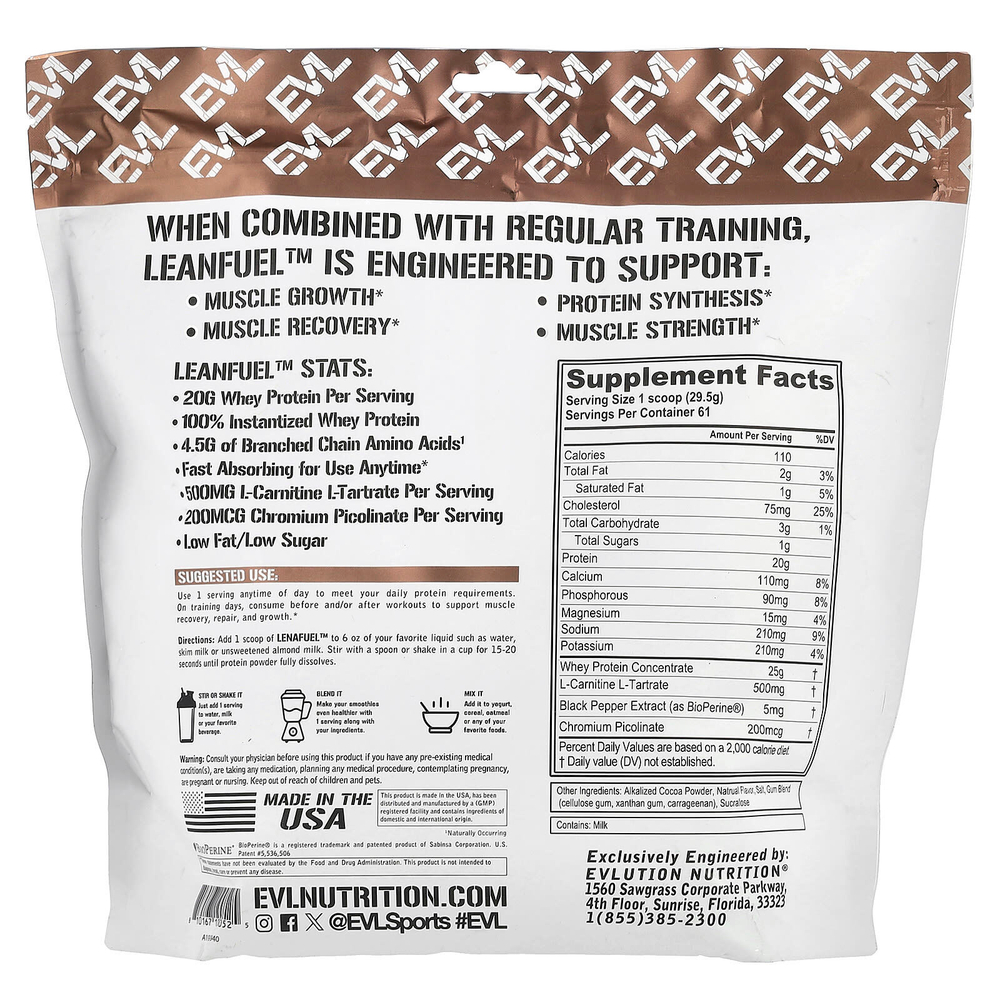 EVLution Nutrition, LeanFuel ™, шоколад, 1,81 кг (4 фунта)