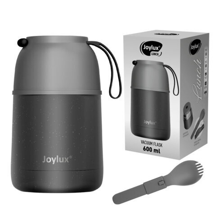 Термос 0,6 л для еды/напитков с широким горлом, JOYLUX (ДЖОЙЛЮКС) LUNCH, нержавеющая сталь SUS304, ложка-вилка, 700326