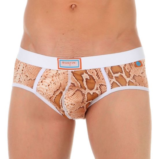 Мужские трусы брифы коричневые со змеиным принтом Boefje