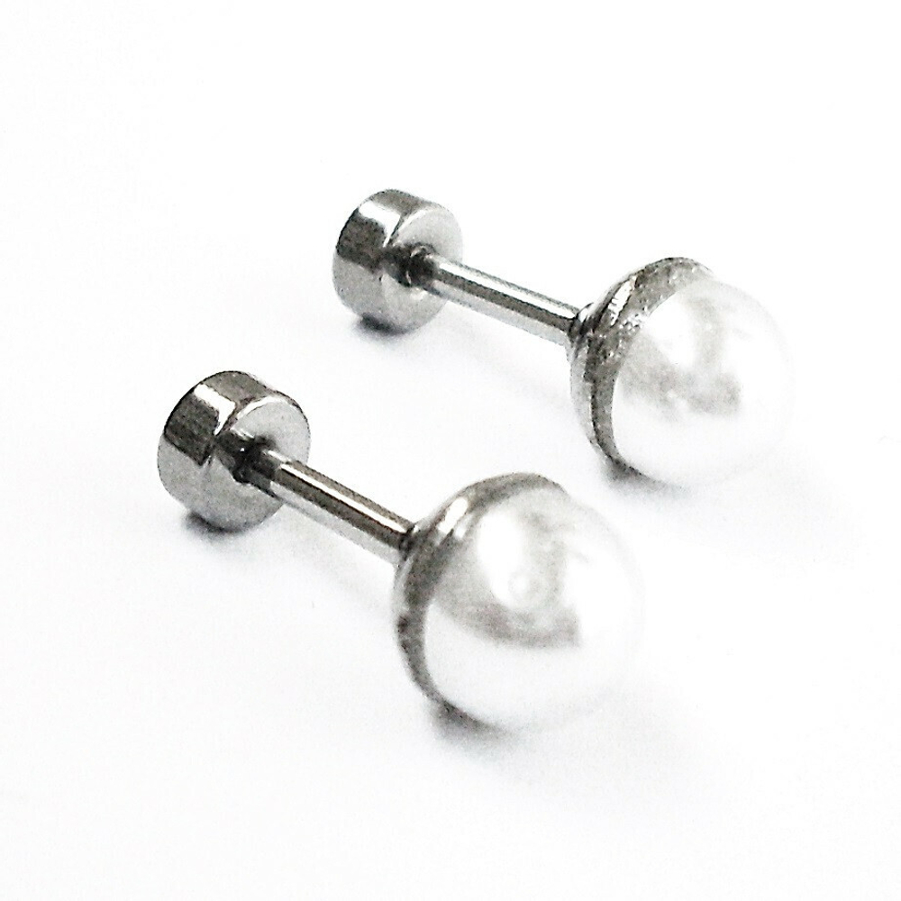 Микроштанга ( 6 мм) для пирсинга уха с жемчужиной. Медицинская сталь. 1 шт.