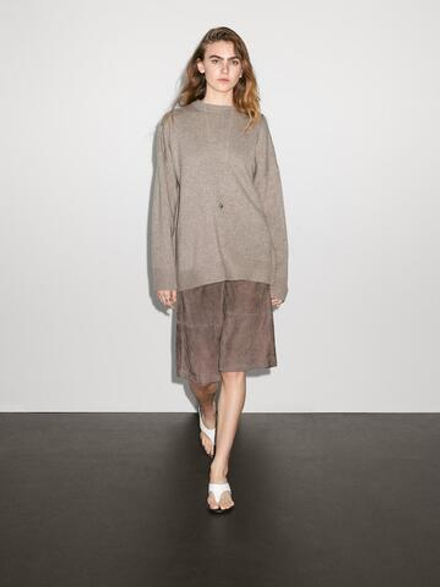 Massimo Dutti Свитер оверсайз из 100% кашемира, бежевый