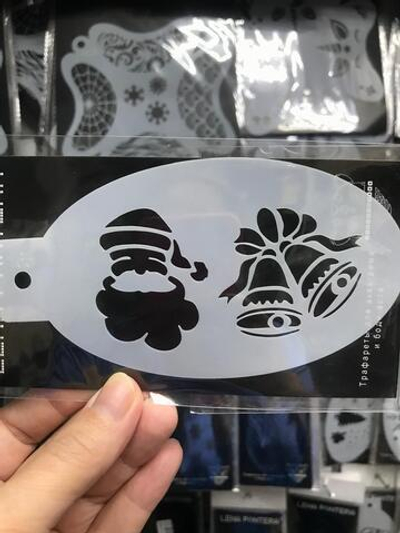 Трафарет для аквагрима овальный "Колокольчик с Дедом Морозом" 7 на 13 см