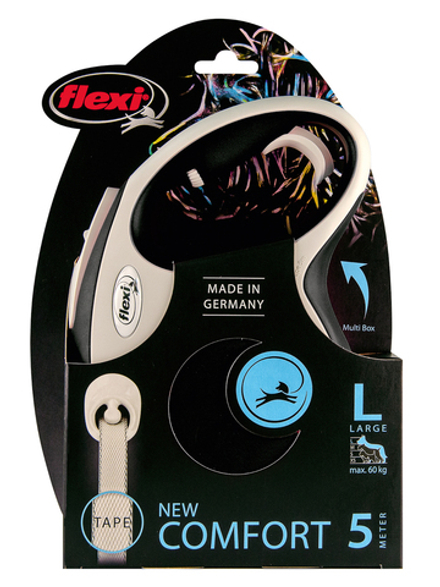 Поводок-рулетка Flexi New Comfort L. Лента 5 м. для собак до 60 кг. Черный