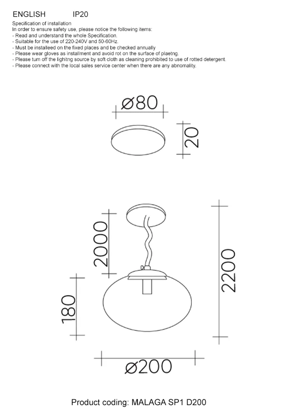 Светильник подвесной Crystal Lux MALAGA SP1 D200 COOPER