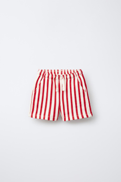 ZARA ШОРТЫ ИЗ МЯГКОГО ДЖЕРСИ В ПОЛОСКУ, КРАСНЫЙ