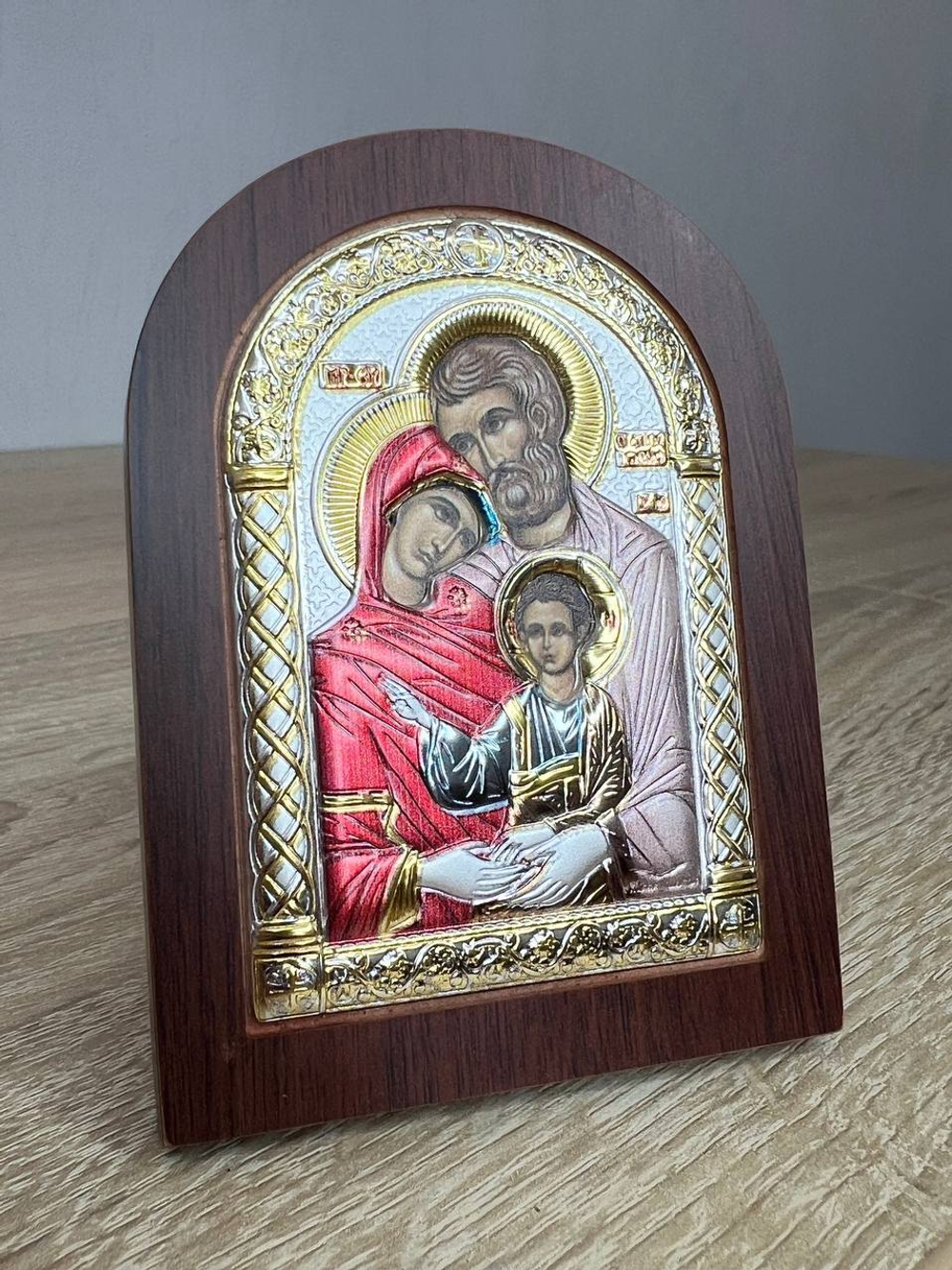 Св. Семейство, икона арочная, красное дерево, эмаль 86х112