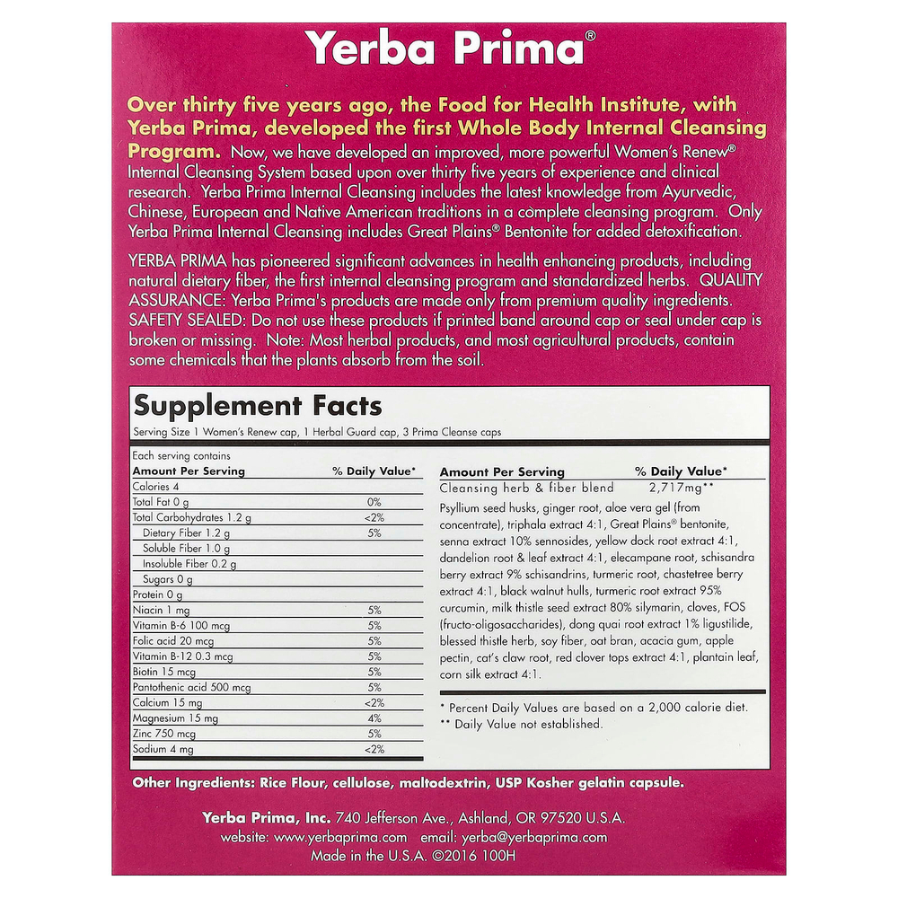 Yerba Prima, Renew® для женщин, средство для внутреннего очищения, из 3 частей, 300 капсул