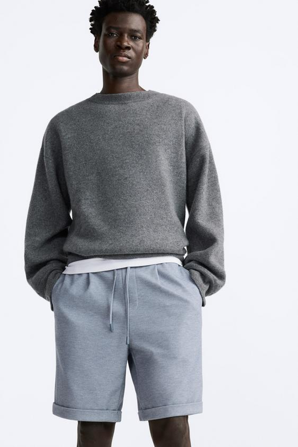 ZARA ШОРТЫ КОМФОРТНОЙ ПОСАДКИ, СИНИЙ С МЕЛАНЖЕВЫМ ЭФФЕКТОМ