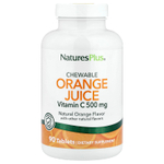 NaturesPlus, жевательный апельсиновый сок, витамин C, натуральный апельсин, 90 таблеток