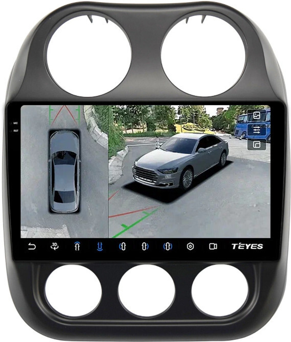 Магнитола для Jeep Compass 2011-2015 - Teyes CC3-2K-360 на Android 10, 2K QLED, 6Гб+128Гб, CarPlay, 4G SIM-слот, 4 камеры в комплекте