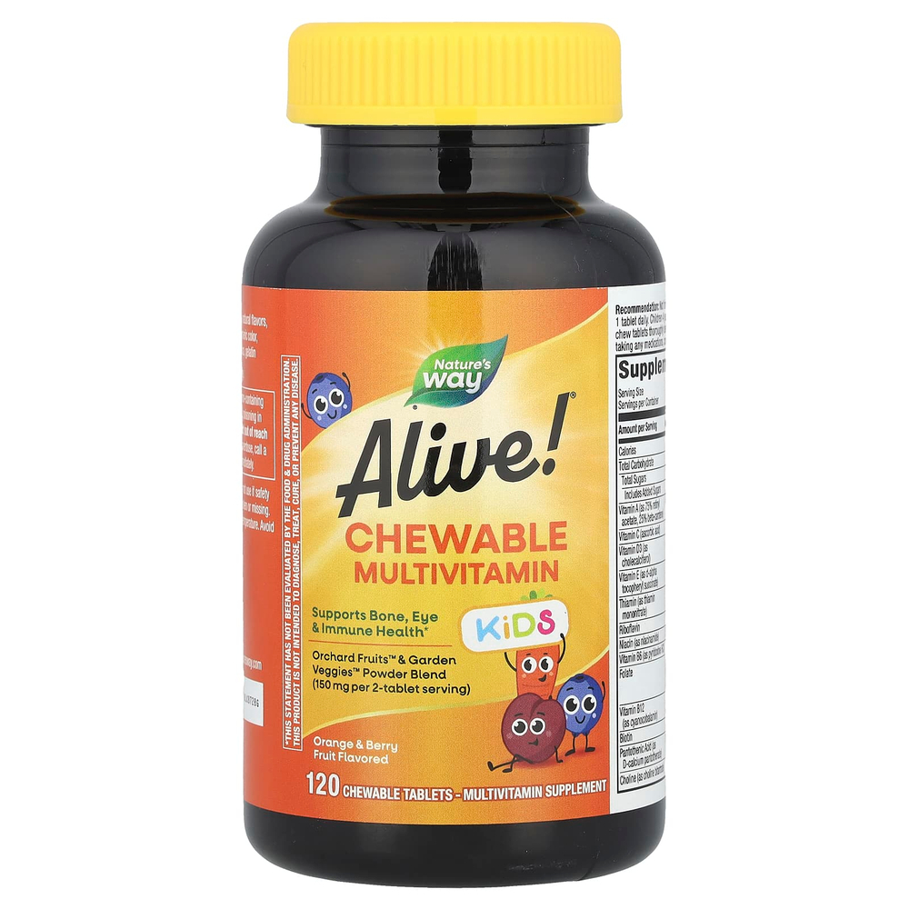 Nature's Way, Alive!®, жевательные мультивитамины для детей от 2 лет, со вкусом апельсина и ягод, 120 жевательных таблеток