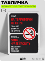 Табличка для частной территории "На территории не курят", на дом, для участка, для подъезда, организаций, предупреждающая, 40х30 см, Silver Plane x Айдентика Технолоджи
