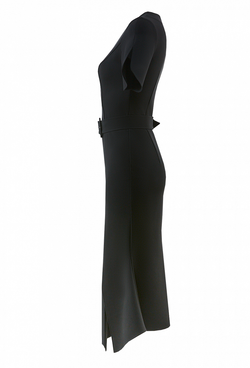 Трикотажное платье с поясом чёрное 03-02-20 SS