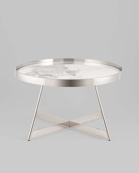 Журнальный столик Гера 80*80см белая керамика сталь серебро