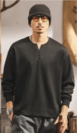 Мужская футболка в американском ретро-стиле,с длинным рукавом, воротник-стойка, модный бренд, повседневная свободная мужская футболка