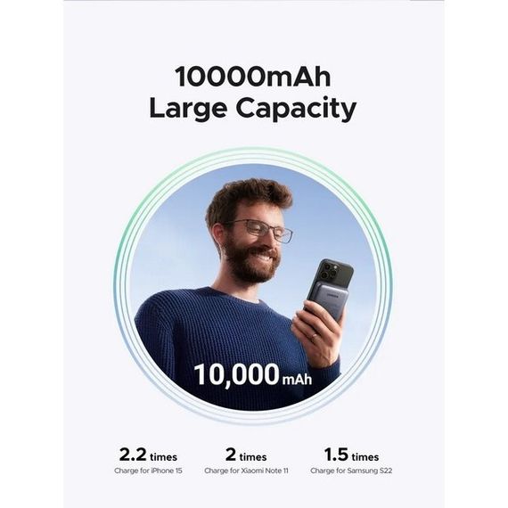 Внешний аккумулятор Ugreen PB562 Magnetic Wireless Power Bank 10000mAh (55140) серый космос