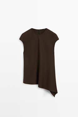 Massimo Dutti Асимметричный топ из 100% льна, коричневый