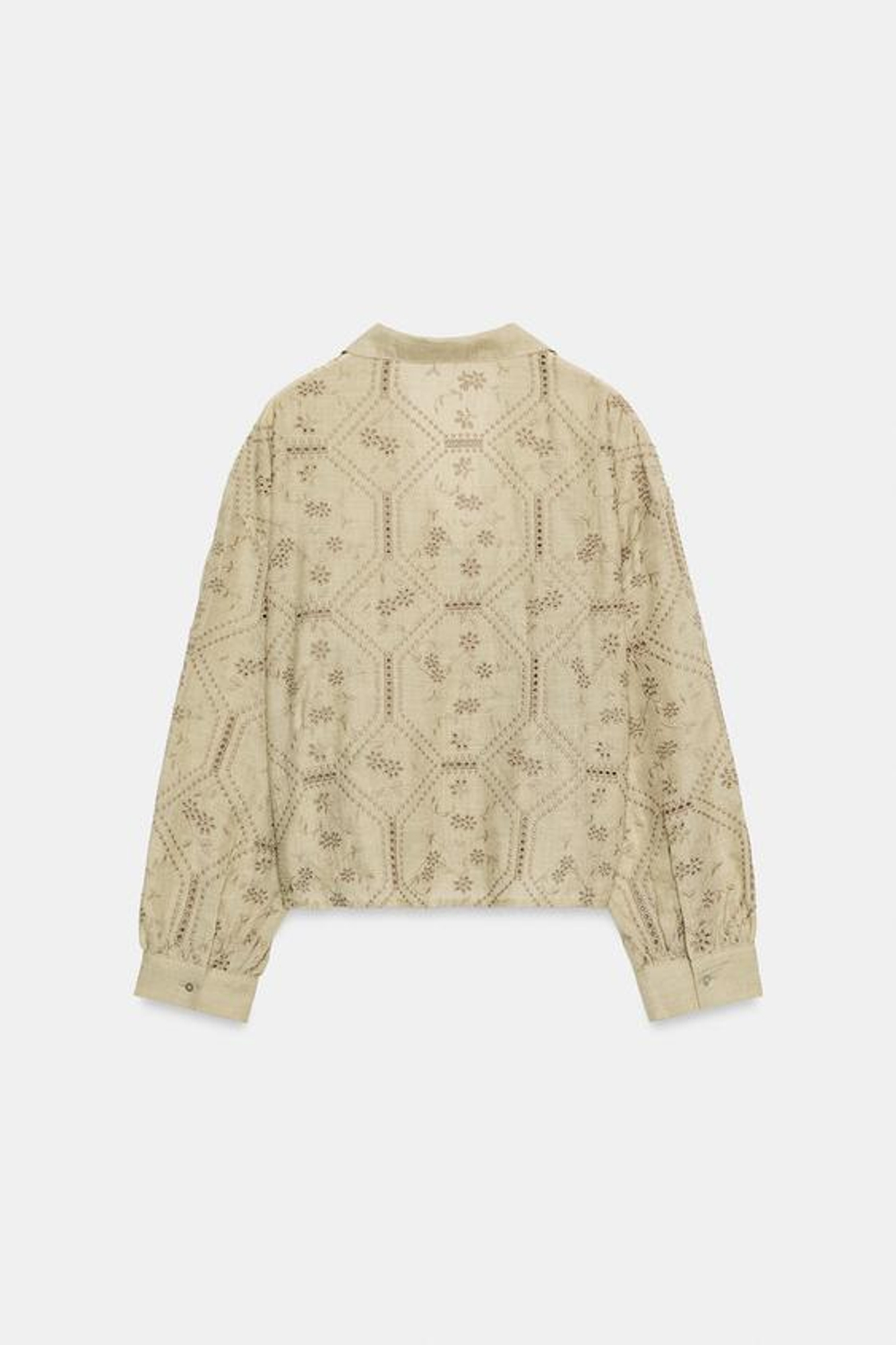 ZARA РУБАШКА С АЖУРНОЙ ВЫШИВКОЙ, СВЕТЛЫЙ ХАКИ