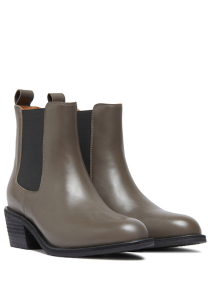 Женские кожаные тёмно-серые ботинки челси на каблуке