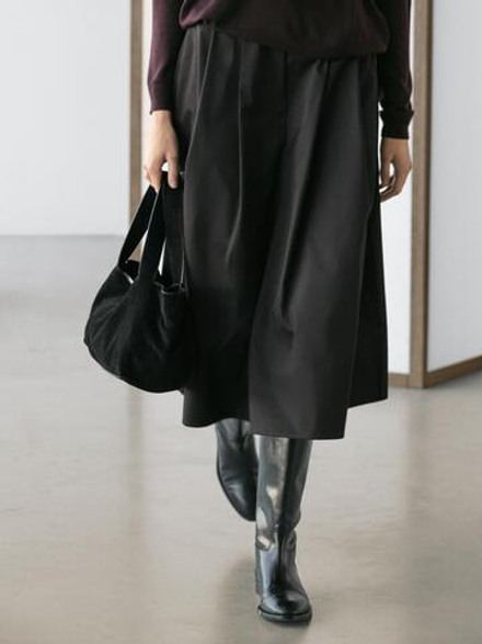 Massimo Dutti Юбка миди со складками-плиссе, черный