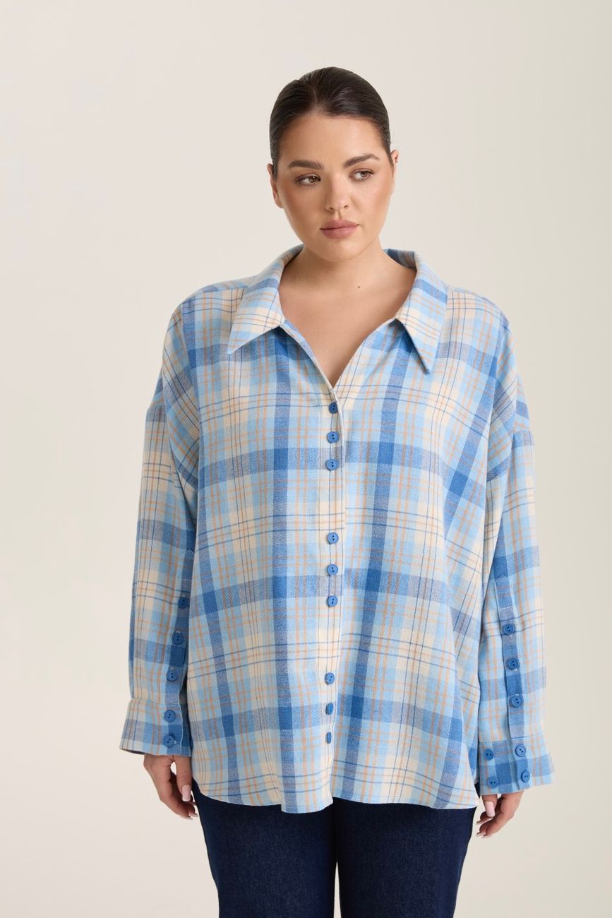 Рубашка в клетку оверсайз, голубой