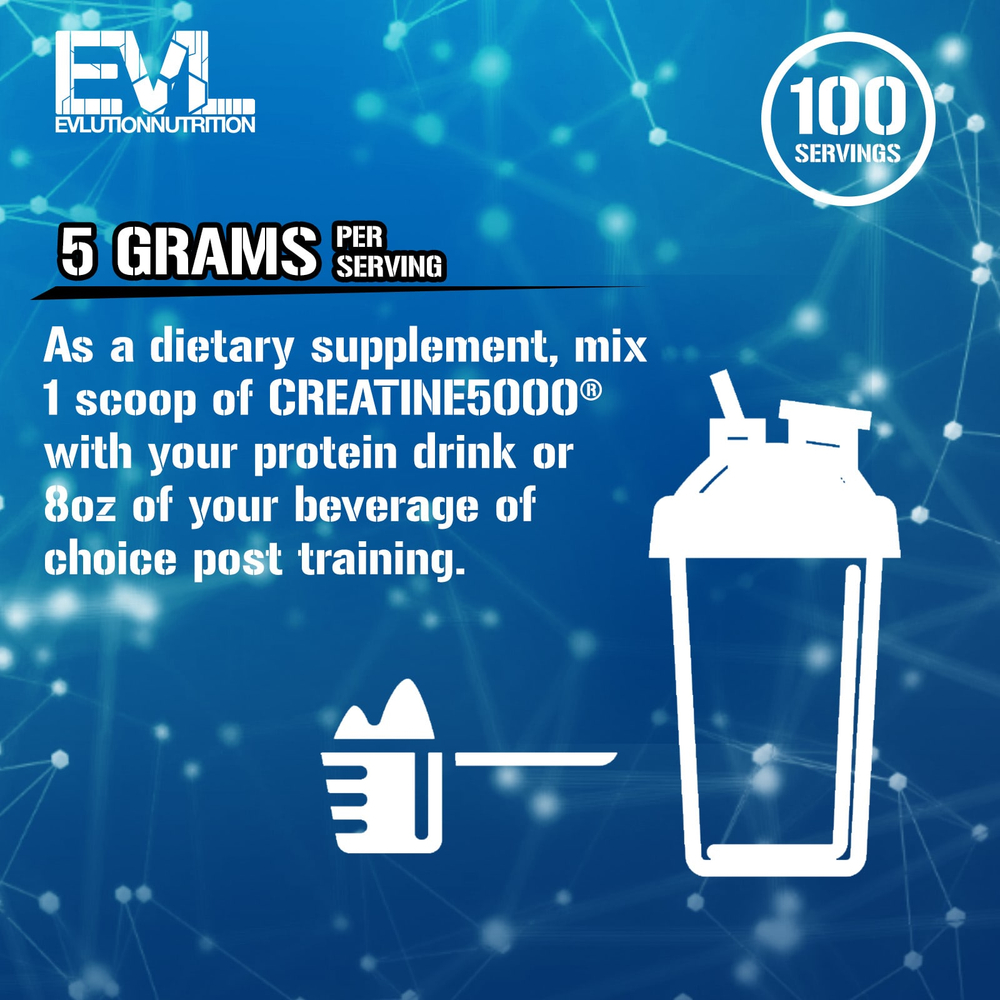 EVLution Nutrition, Creatine5000®, без добавок, 500 г (17,64 унции)