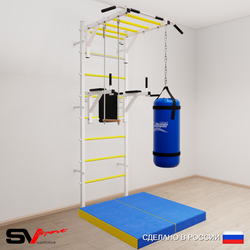 Шведская стенка Sv Sport усиленная 6436 (Турник рукоход/Брусья/Трапеция/Цепь/Мешок 22кг/Мат 1м)
