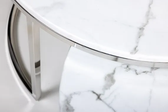 Комплект из 2 столиков Silvy Marble, серебро, белый мрамор
