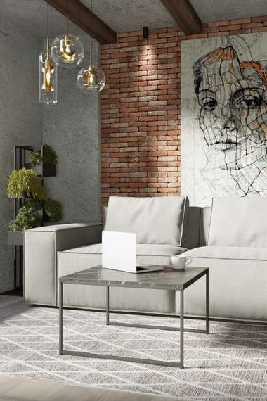 Стол журнальный Овер черный мрамор/черный