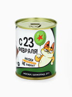 Подарочный набор в консервной банке «23 февраля», шоколад 27 г, носки мужские 43 размер