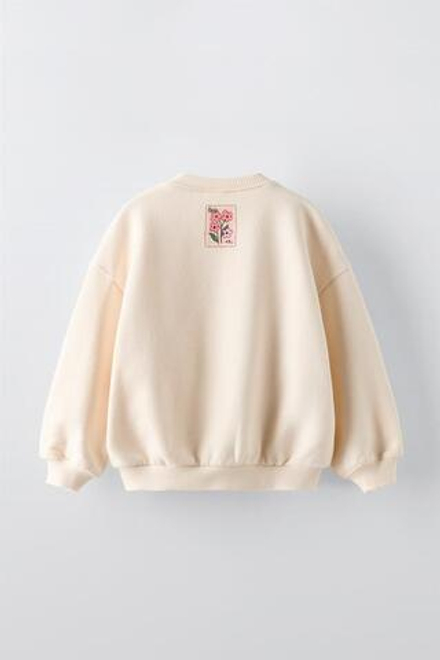 ZARA ТОЛСТОВКА С ПРИНТОМ И ЦВЕТОЧНЫМИ ДЕТАЛЯМИ, БЕЖЕВЫЙ