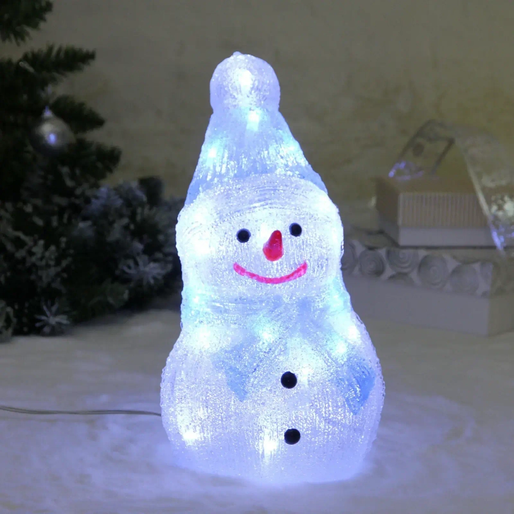 Фигура светодиодная «Снеговичок в голубом колпачке» 16*13*30 см, 20 ламп LED, авторежим, 220V, Белый