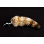 Большая металлическая анальная пробка с пушистым хвостом (Цвет: серебряный)