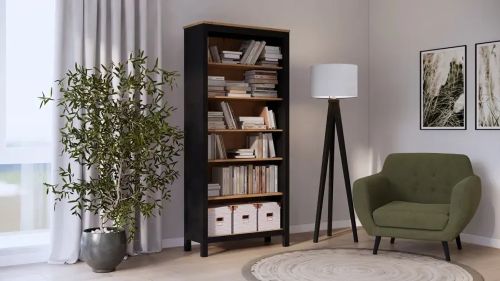 Стеллаж - аналог IKEA HEMNES / ХЕМНЭС/ ХЕМНЕС / КЫМОР / ИКЕА 90х198х37 см, чёрный/светло-коричневый