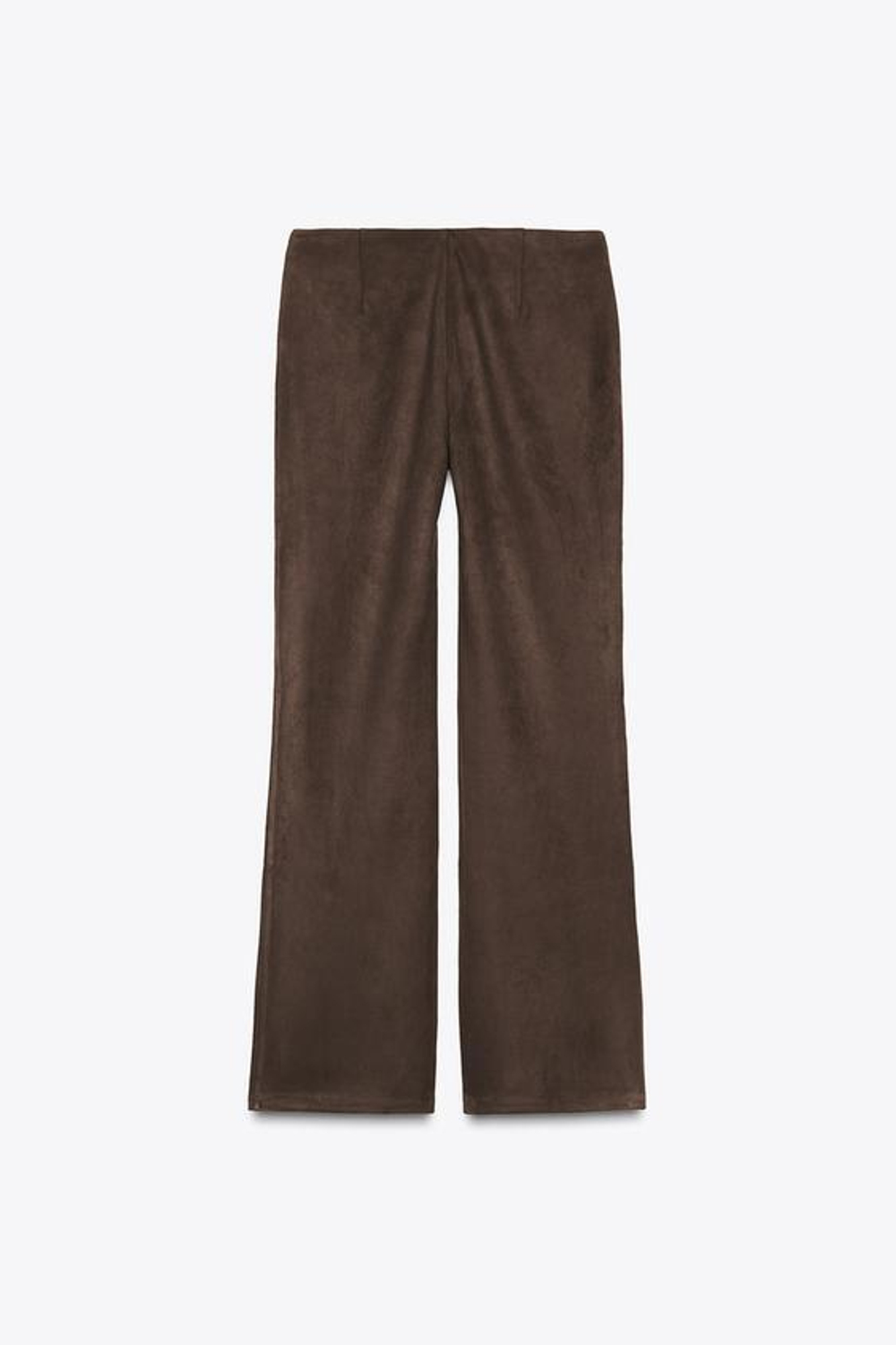 ZARA БРЮКИ FLARE ИЗ ТКАНИ ПОД ЗАМШУ С ЗАКЛЕПКАМИ, ШОКОЛАДНЫЙ