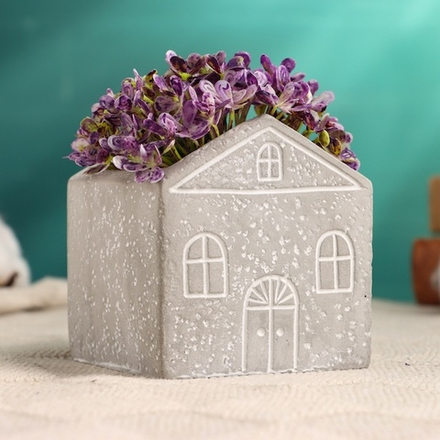 Фигурное кашпо для цветов «Дом», 8×8×8 см, керамика, серое