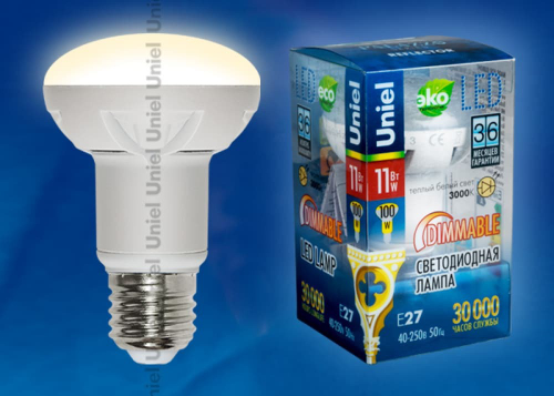 LED-R63-11W/WW/E27/FR/DIM ALP01WH Лампа светодиодная диммируемая. Форма рефлектор, матовая колба. Материал корпуса алюминий. Цвет свечения теплый бе