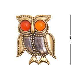 AM-3502 Брошь «Сова Точечка» (латунь, янтарь)