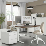 Письменный стол с регулировкой по высоте - IKEA MITTZON/МИТТЗОН ИКЕА, 140х60х65-85 см, белый/коричневый