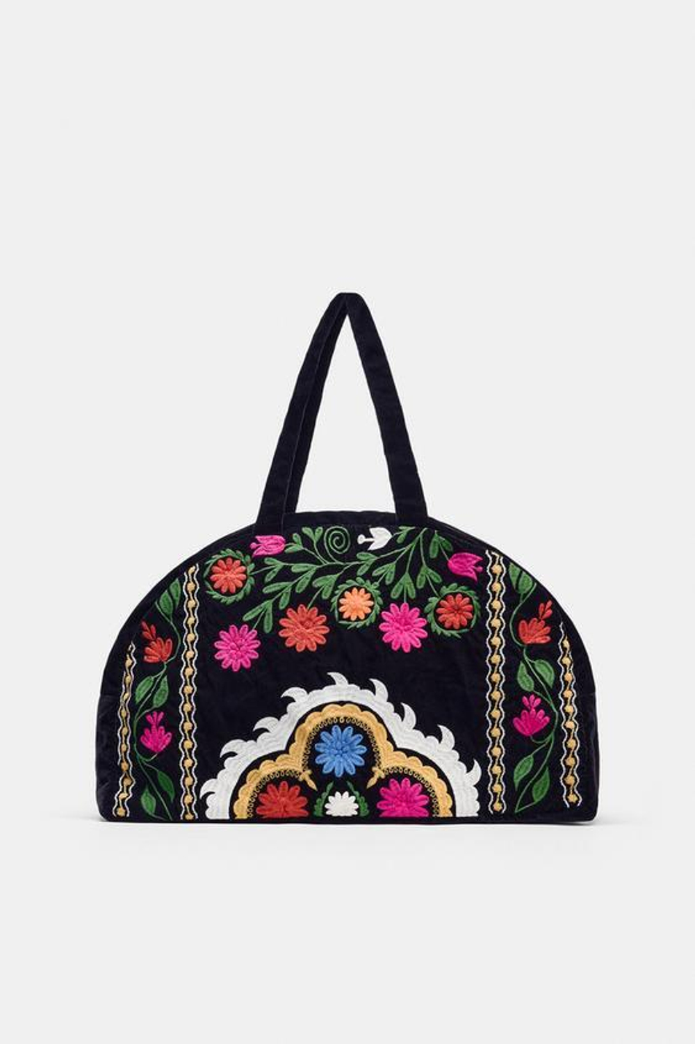 ZARA ДОРОЖНАЯ БАРХАТНАЯ СУМКА С ВЫШИВКОЙ, ЧЕРНЫЙ