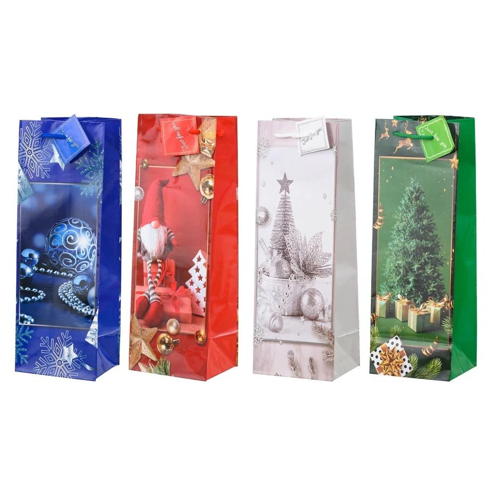 Подарочный пакет Basir, серия &quot;Зима&quot;, глянцевый, цветной с рисунком ассорти, размер 12*36*10 см