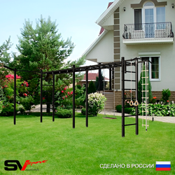Уличная шведская стенка Sv Sport рукоход х 2 с комплектом турник прямой У53033 (Турник/Деревянные/Кронш бокс/Канат/кольца/лестница)