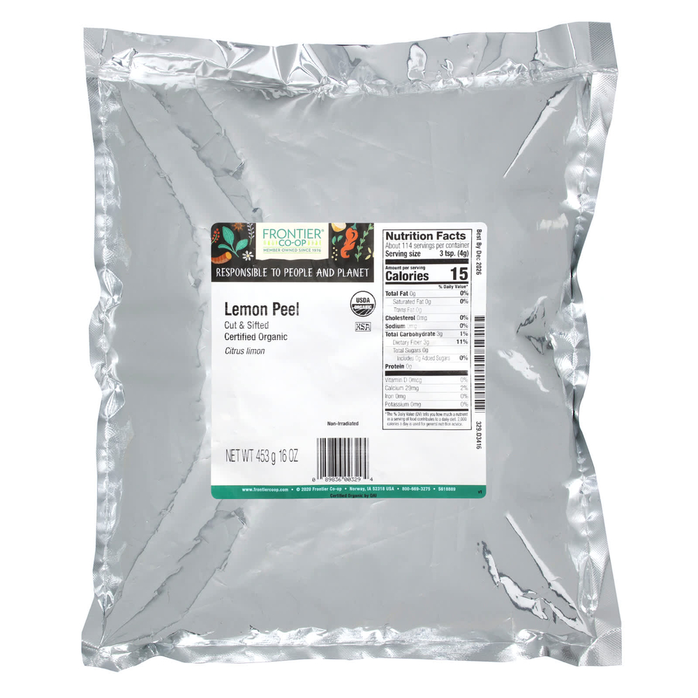 Frontier Co-op, Органическая цедра нарезанного и просеянного лимона, 453 г (16 унций)