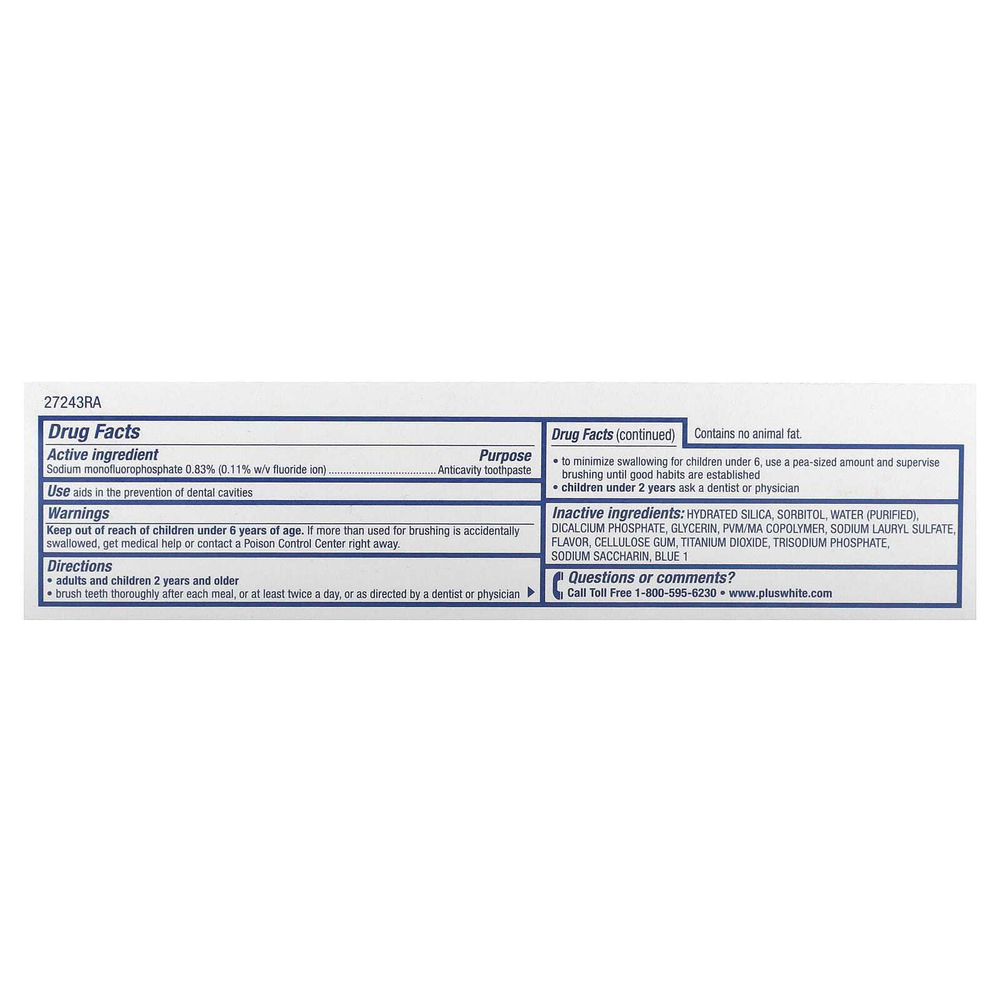 Plus White, Xtra Whitening, зубная паста против кариеса с фтором, мята, 100 г (3,5 унции)