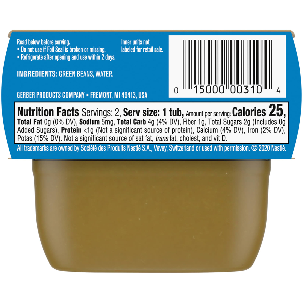 Gerber, Natural for Baby, зеленая фасоль, 1st Foods, 2 пакетика по 56 г (2 унции)