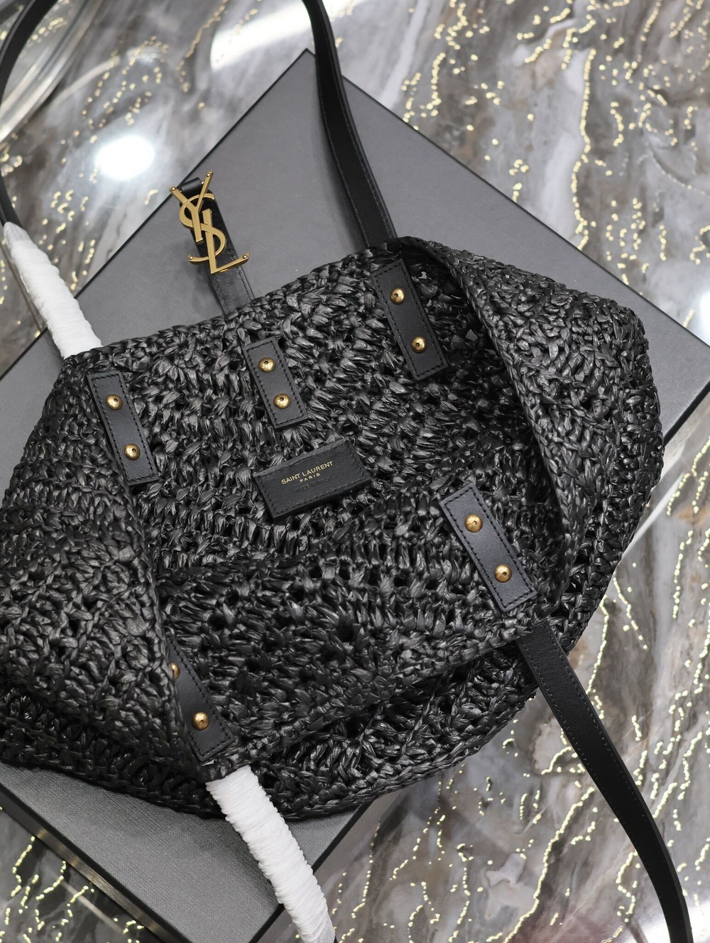 Saint Laurent Panier Small in Raffia
