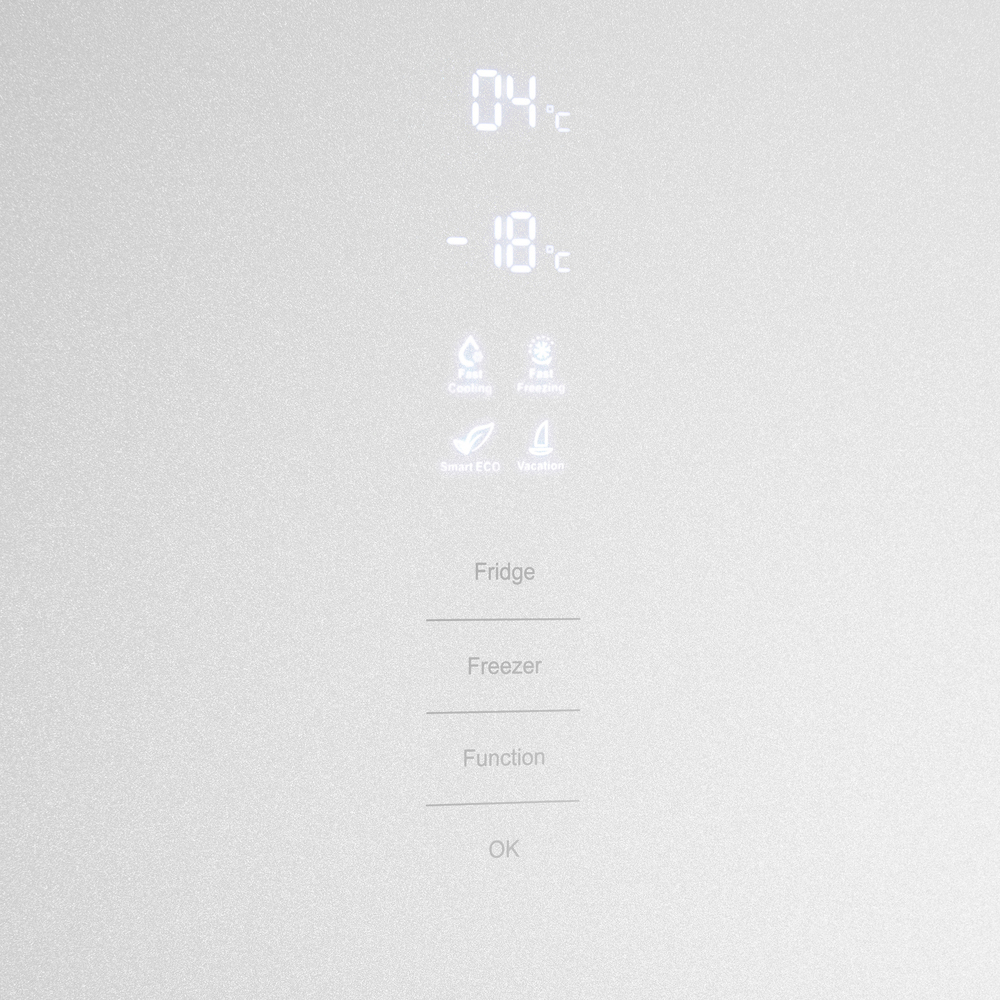 Двухкамерный холодильник MAUNFELD MFF185NFW No Frost с фасадом из белого стекла