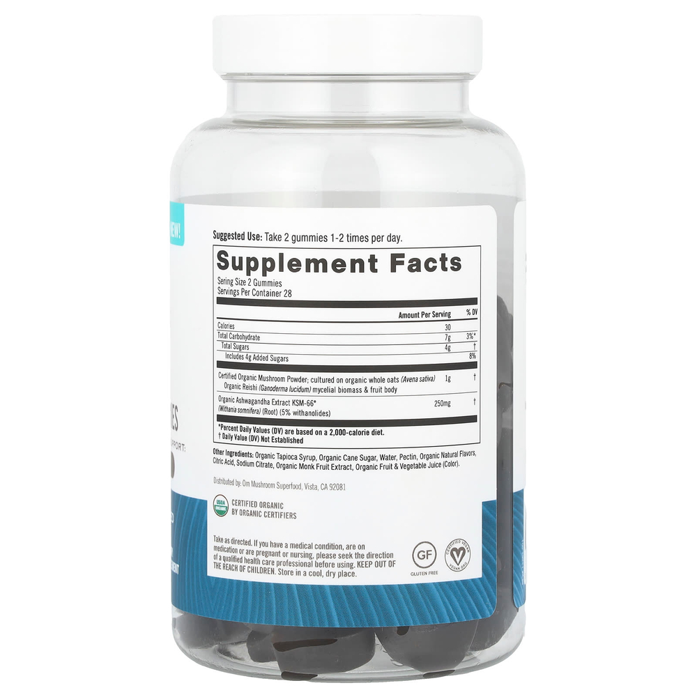 Om Mushrooms, Relax, жевательные грибные таблетки, со вкусом голубики, 56 веганских жевательных таблеток